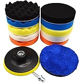 BLINGOBLING 12Pcs 7inch Foam Buffing Polishing Pads Kit, with Coral Fleece Pad, Backing Plate, M14 Drill Adapter, Car Buffing Kit for Car Polishing, Waxing, Sealing Glaze (12Pcs-7inch)