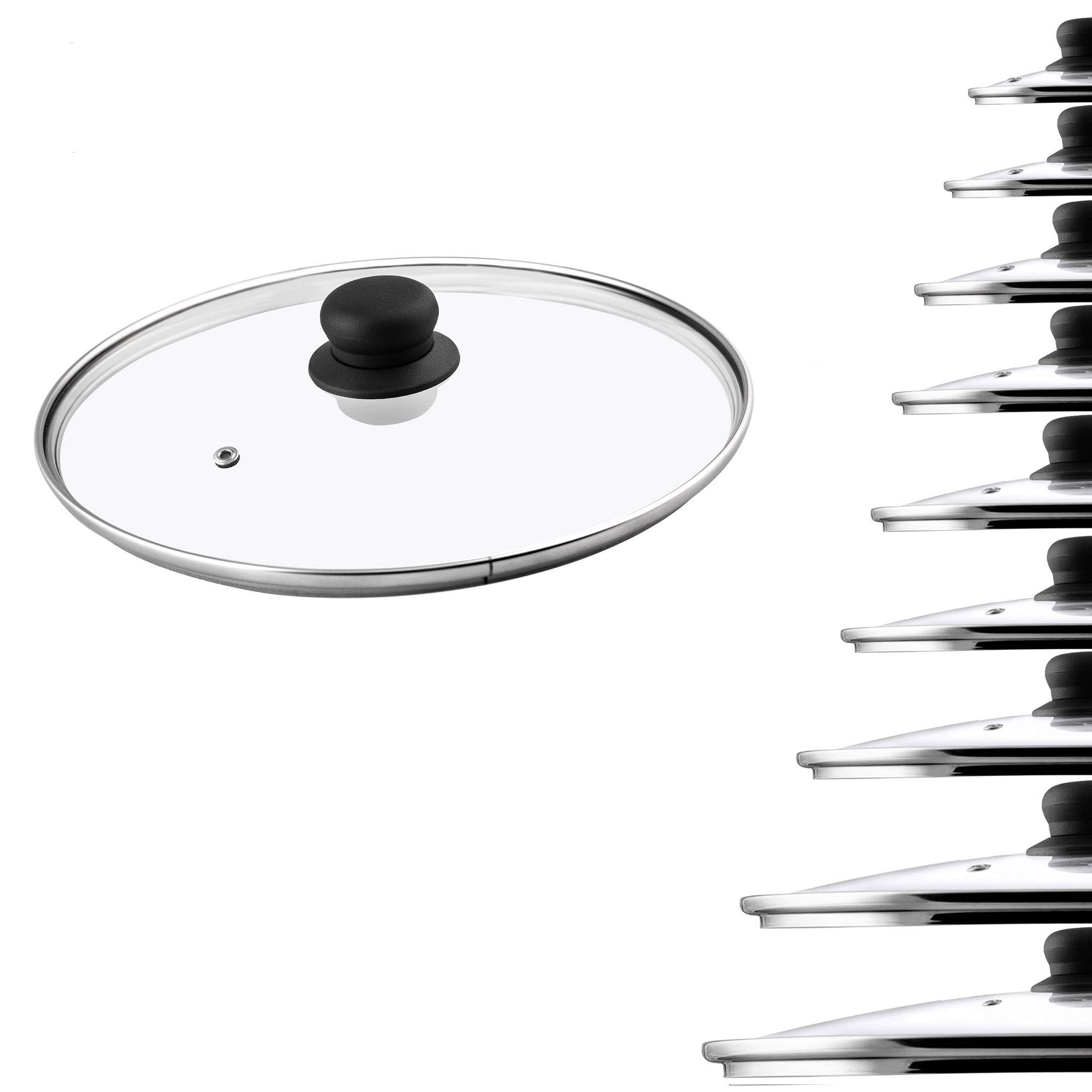 Recus Glass Lid, Heat-resistant with Plastic Handle, Steam Hole, Universal Round Lid, Transparent (30 cm)