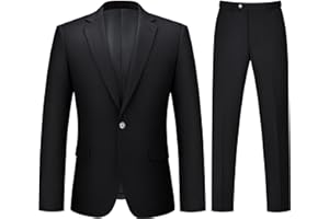 LORENZO BRUNO Mens Suit 2 Piece Suits for Men One Button Slim Fit Solid Jacket & Pants Tuxedo Set Business Wedding Party
