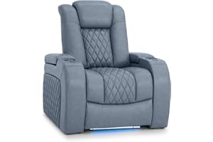 Seatcraft Diamante Zero-Gravity CoolZero Italian Leather Home Theater Seating, Power Headrest, Power Recline, Single Recliner, Smokey Blue