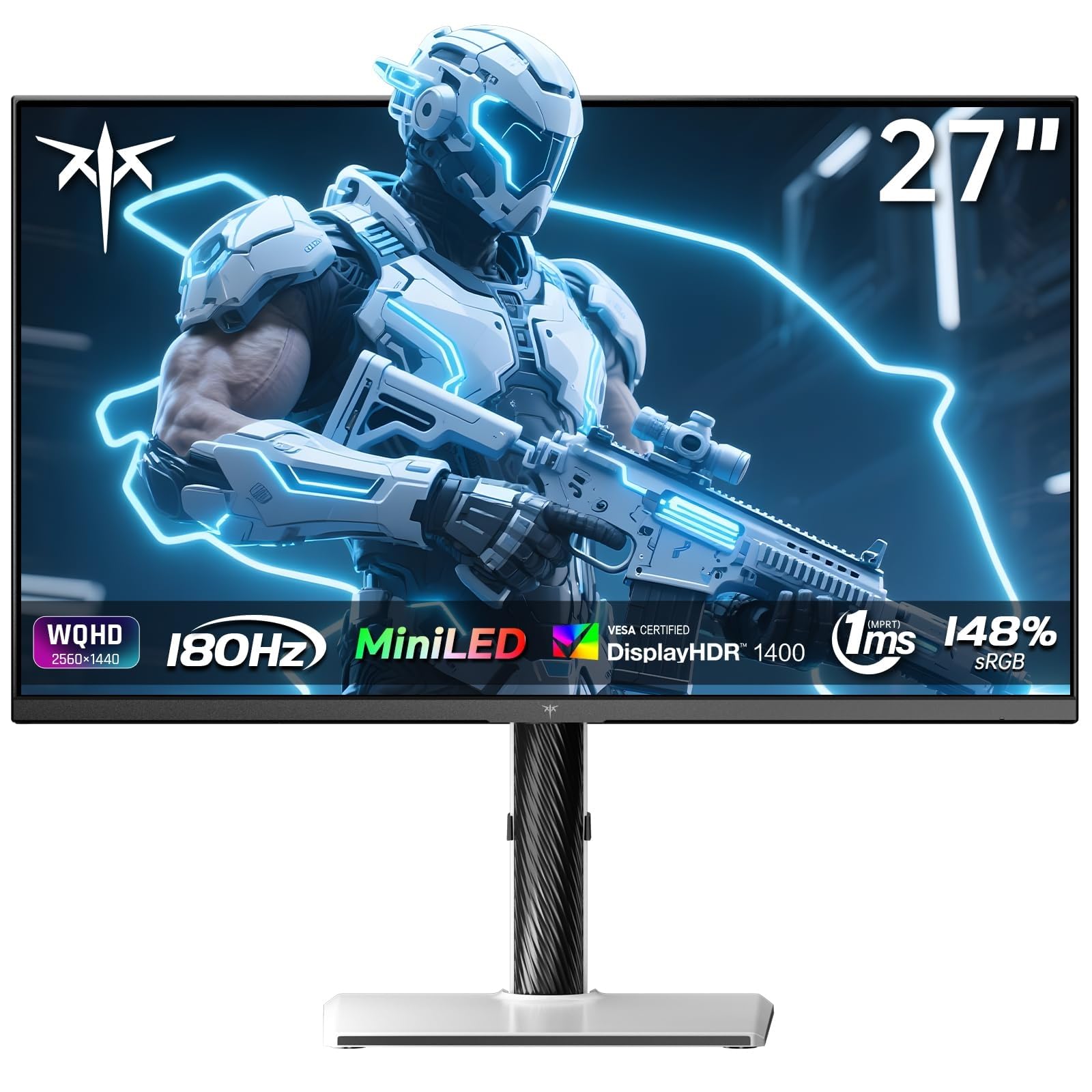 KTC 27 Zoll Mini LED Gaming Monitor, QHD 2560×1440 180Hz, HVA Panel, HDR1400, 5000:1 Kontrast, 1ms, Quantum Dot, 99% sRGB, 96% DCI-P3, Adaptive Sync, HDMI 2.0, DP1.4, VESA 100×100mm, Weiß, M27T6 9