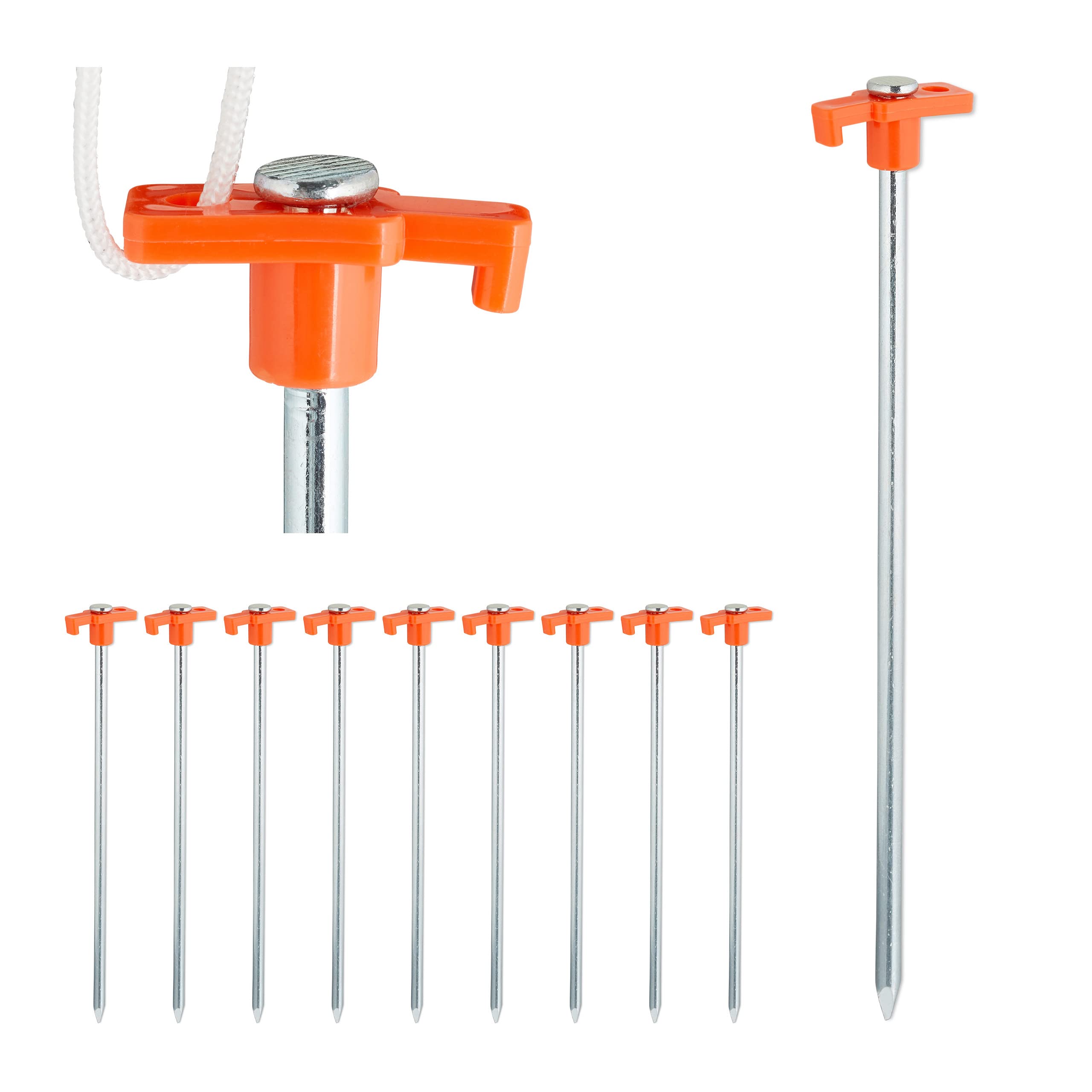 Relaxdays Set of 10 Heavy Duty Tent Pegs, Hard Ground Anchors, 25 cm, Steel Ground Stakes, Camping Accessory, Galvanized Steel, Orange — image 1