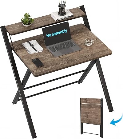 GreenForest Foldable Desk No Assembly Required Small Desk with Monitor Shelf