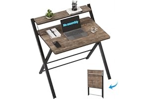 GreenForest No Assembly Folding Desk, 2-Tier Compact Computer Desk with Shelf, Space Saving Foldable Table for Home Office, D