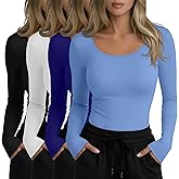 Yearntown 4 Pack Plus Size Underscrub Long Sleeve for Women, Cotton Blend Scoop Neck Undershirts, Nurse Fitted Basic Tops