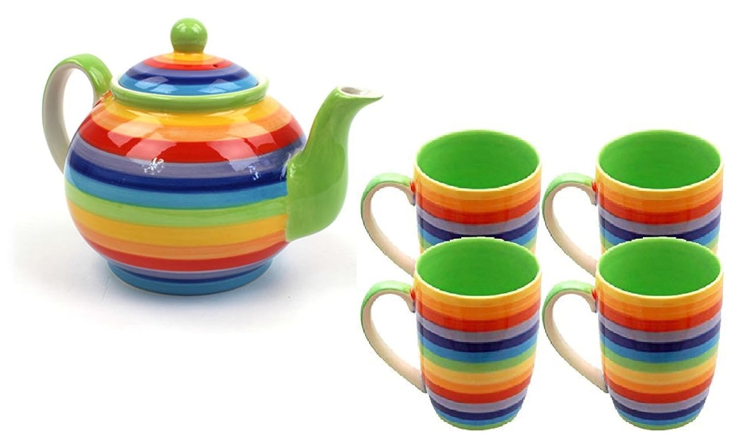 Rainbow Teapot and Mugs set, 1ltr, with 4 Mugs, LoveWindhorse Amazon