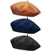 3 Pieces Wool Beret Hat French Style Wool Beanie Cap Solid Color Winter Hat for Women and Girls Casual Use