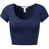 Women's Cotton Crop Tops Short Sleeve Scoop Neck Stretchy Casual Shirt