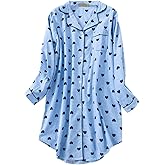 Shymay Women's Flannel Cotton Nightgown Button Down Nightshirt Long Sleeve Sleep Shirt Dress Sleepwear Pajama Top