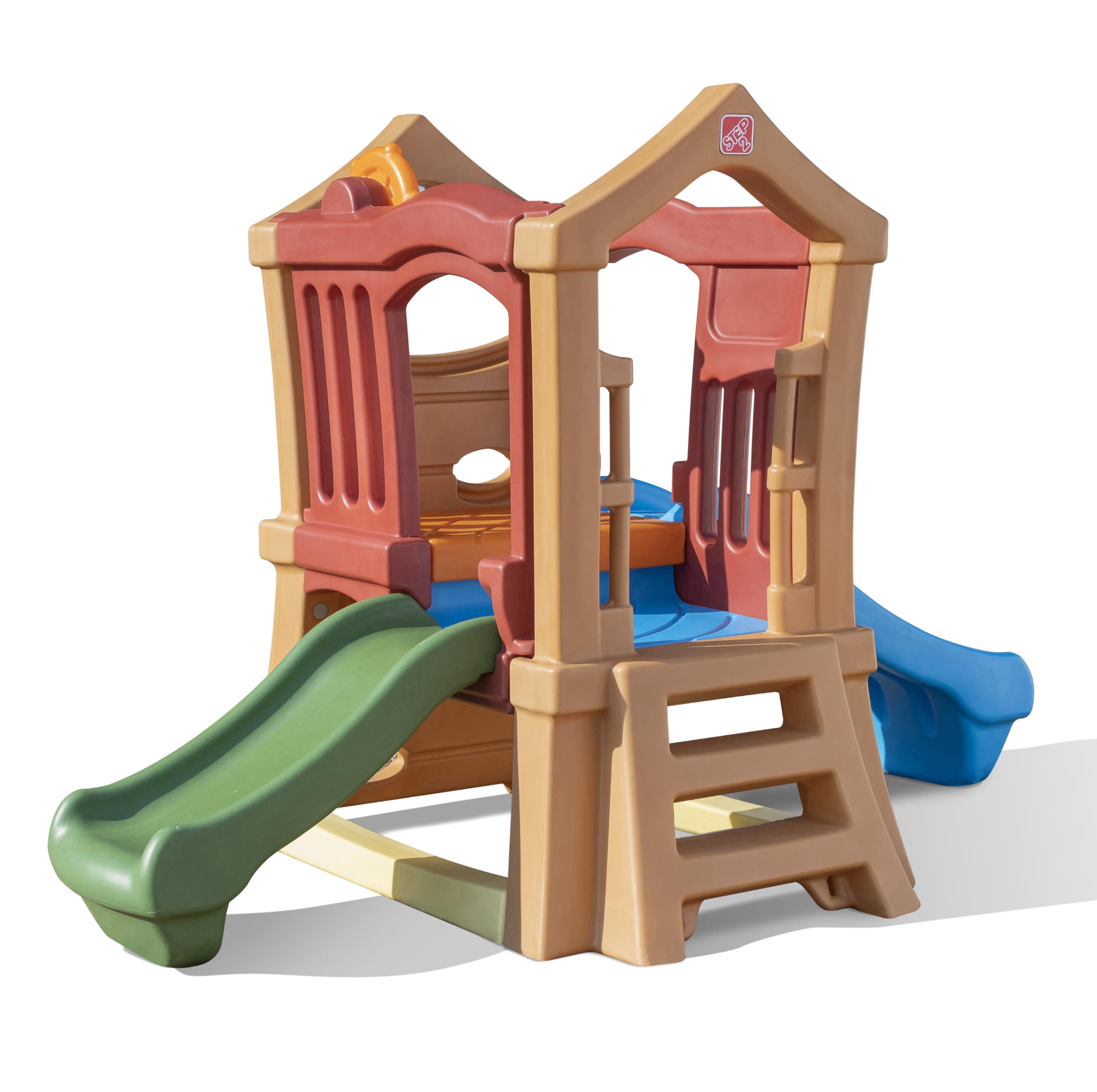 Step2 Play Up Double Slide Climber, Kids Outdoor Playset, Backyard Playground Set, 2 Slides, Elevated Playhouse, Outside Jungle Gym, For Toddlers 2-6 Years Old