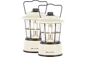 LUXPRO Retro LED Lantern - Battery-Powered Emergency Lantern - Water Resistant - Bright LED Lamp for Indoor & Outdoor Use - Use for Tents, Hiking or Hurricane Prep (Beige, Pack of 2)