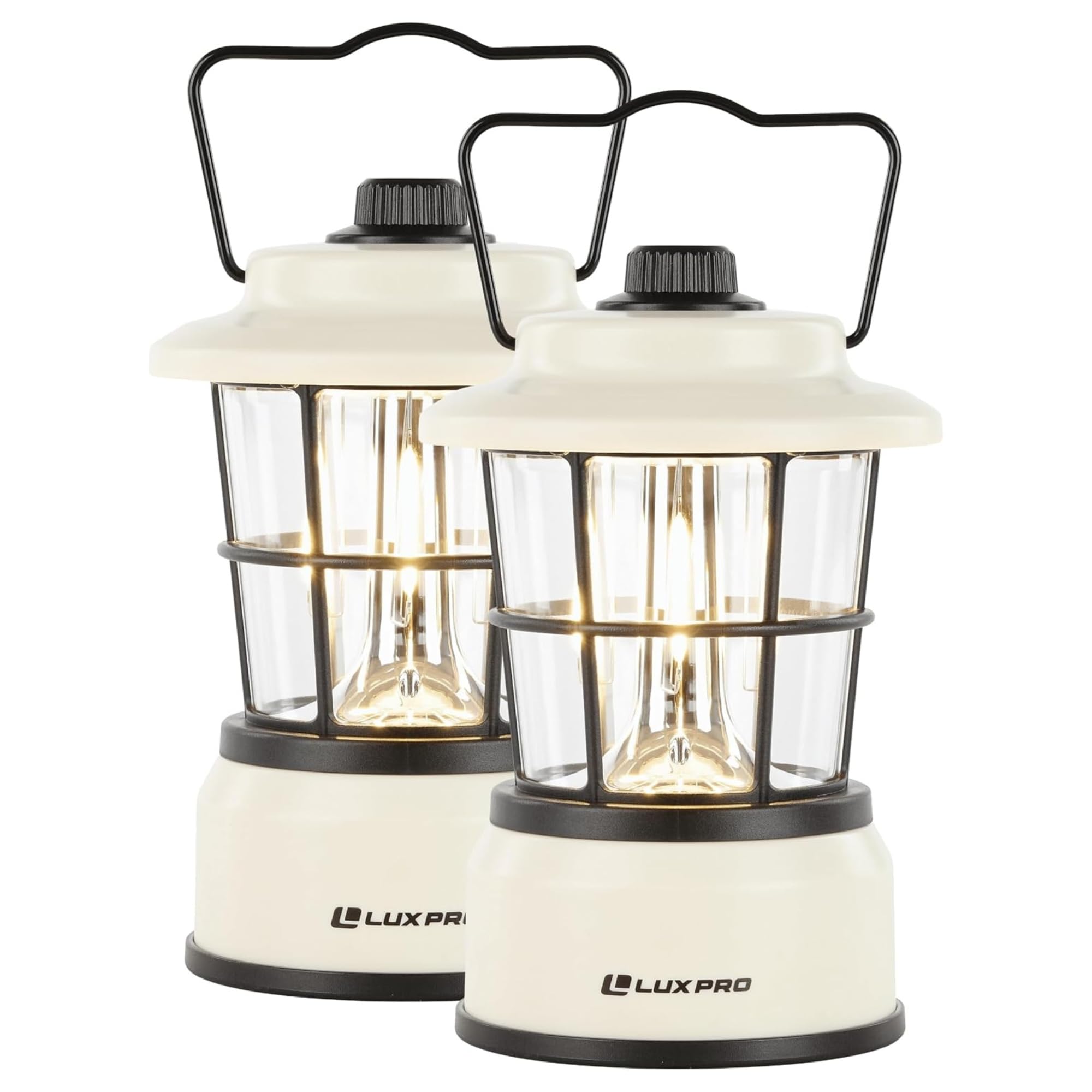 Photo 1 of LUXPRO Retro LED Lantern - Battery-Powered Emergency Lantern - Water Resistant - Bright LED Lamp for Indoor & Outdoor Use - Use for Tents, Hiking or Hurricane Prep (Beige, Pack of 2)