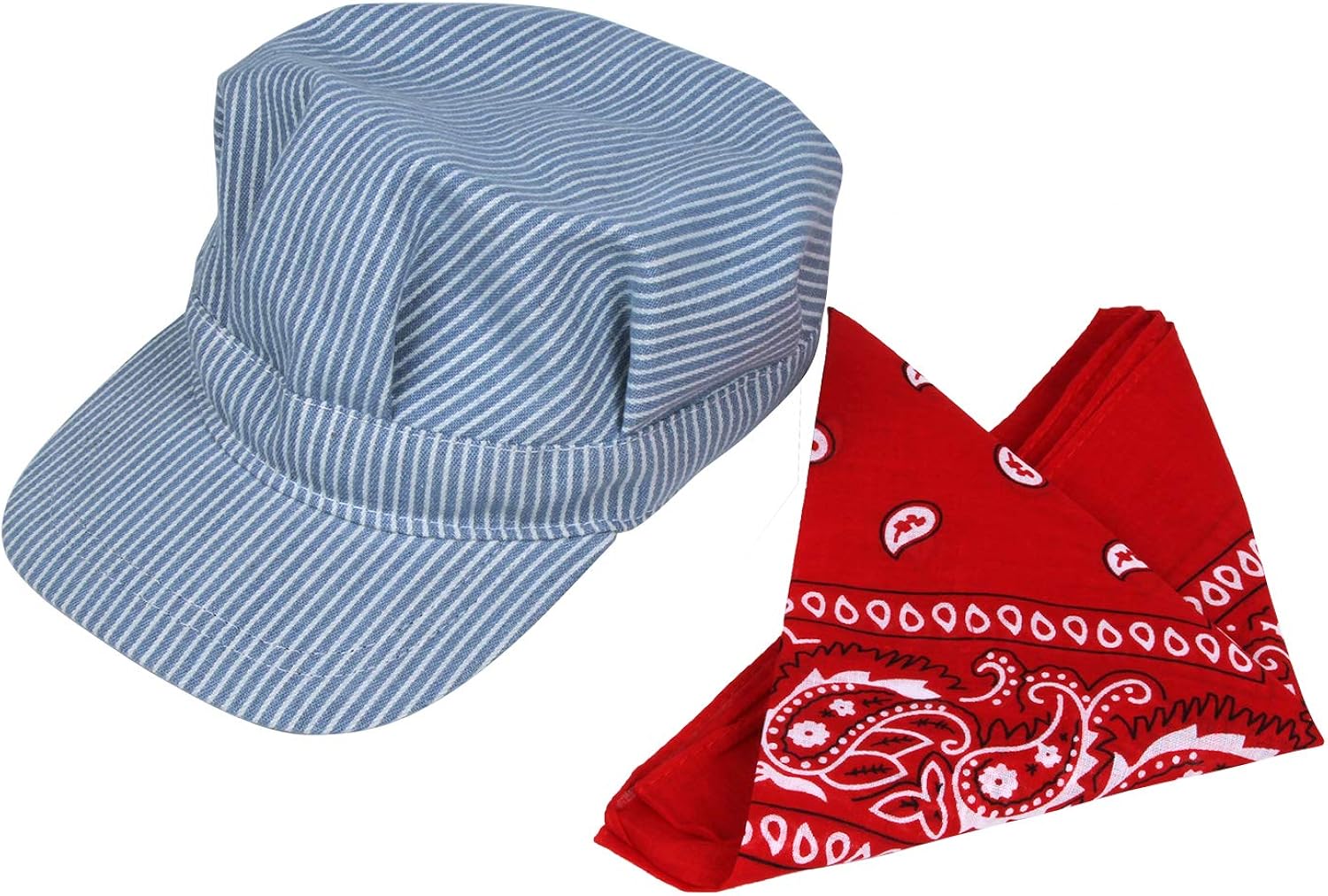 Classic Train Engineer Conductor's Adjustable Cap and Bandana Set Blue