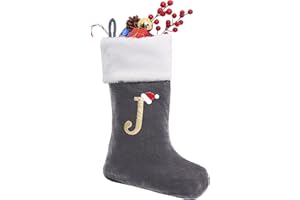 Sailup 20 Inches Monogram Christmas Stockings with Letters, Large Super Soft Christmas Stockings Grey Velvet with White Super Soft Plush Cuff for Christmas Xmas Tree Holiday Fireplace Grey