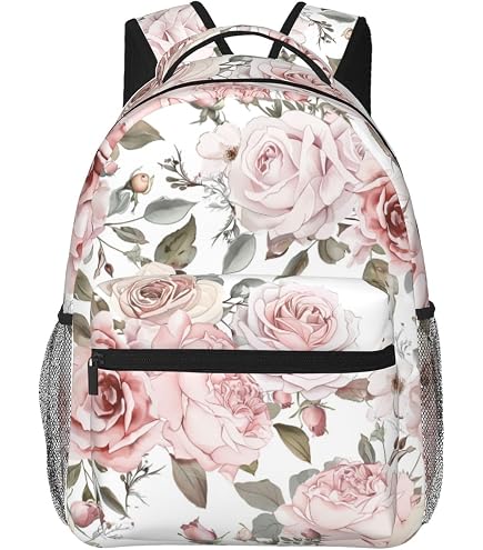 ALAZA Pink Rose Flower Roses Backpacks for Girls Boys Elementary School Bag Kids Bookbag Personalized Travel Daypack Students Rucksack with Multiple Pockets 17in