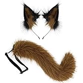 CROOOLTRRY Furry Fox Cat Wolf Costume Anime Set with Adjustable Ears Poseable Tail For Valentine's Day Cosplay Halloween