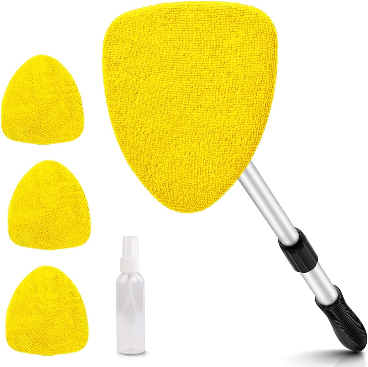 AstroAI Car Window Cleaner, 4 Reusable and Washable Microfiber Pads, Windshield Cleaning Wand Tool with Telescopic and Extendable Handle Auto Inside Glass Wiper Kit, Yellow: Automotive