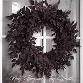 Fall Decor - Fall Wreaths for Front Door - 24 Inch Halloween Plum Wreath | 24 Inch Cimicifuga Leaves Wreath,Autumn Harvest Halloween Decor, Indoor Home Display, Mantle, Window & Wall Decor, Kitchen