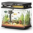 Fish Tank Smart Aquarium Kit: 2 Gallon UHD Glass Silent Water Pump Self Cleaning Multi-layer Filtration System - Temperature Sensing 7-color Lighting for Small Fish Betta Kids Room Desktop Decor Black