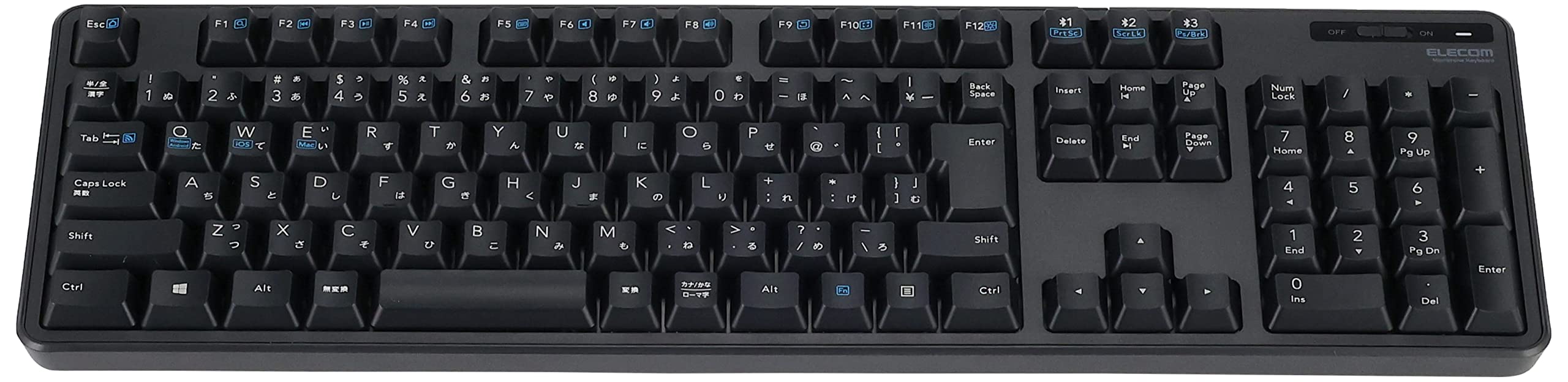 Elecom TK-FBM112BK Bluetooth Full Keyboard with Numeric Keypad, Membrane Type, Stand Included, Multi-Pairing, iPad Surface, Black
