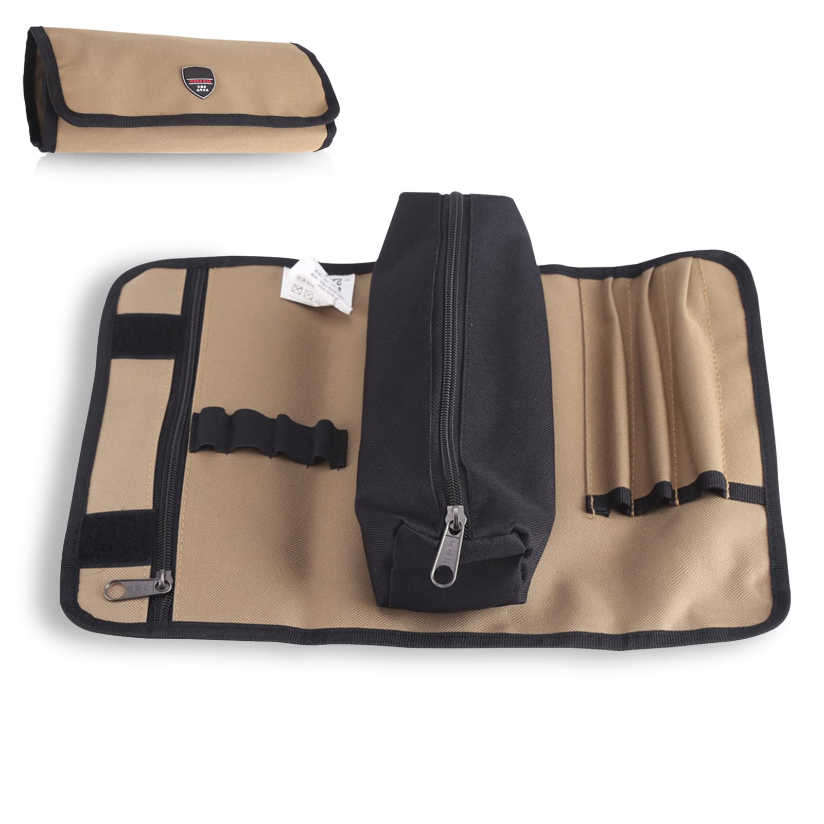 HERCHR Tool Roll Bag,14.17×9.84×0.39inch Roll Up Small Tools Box Storage with Zip Pocket Roll Up Pouch Electricians Tool Storage Holder Wrench Pouch Storage for Plumber Carpenter