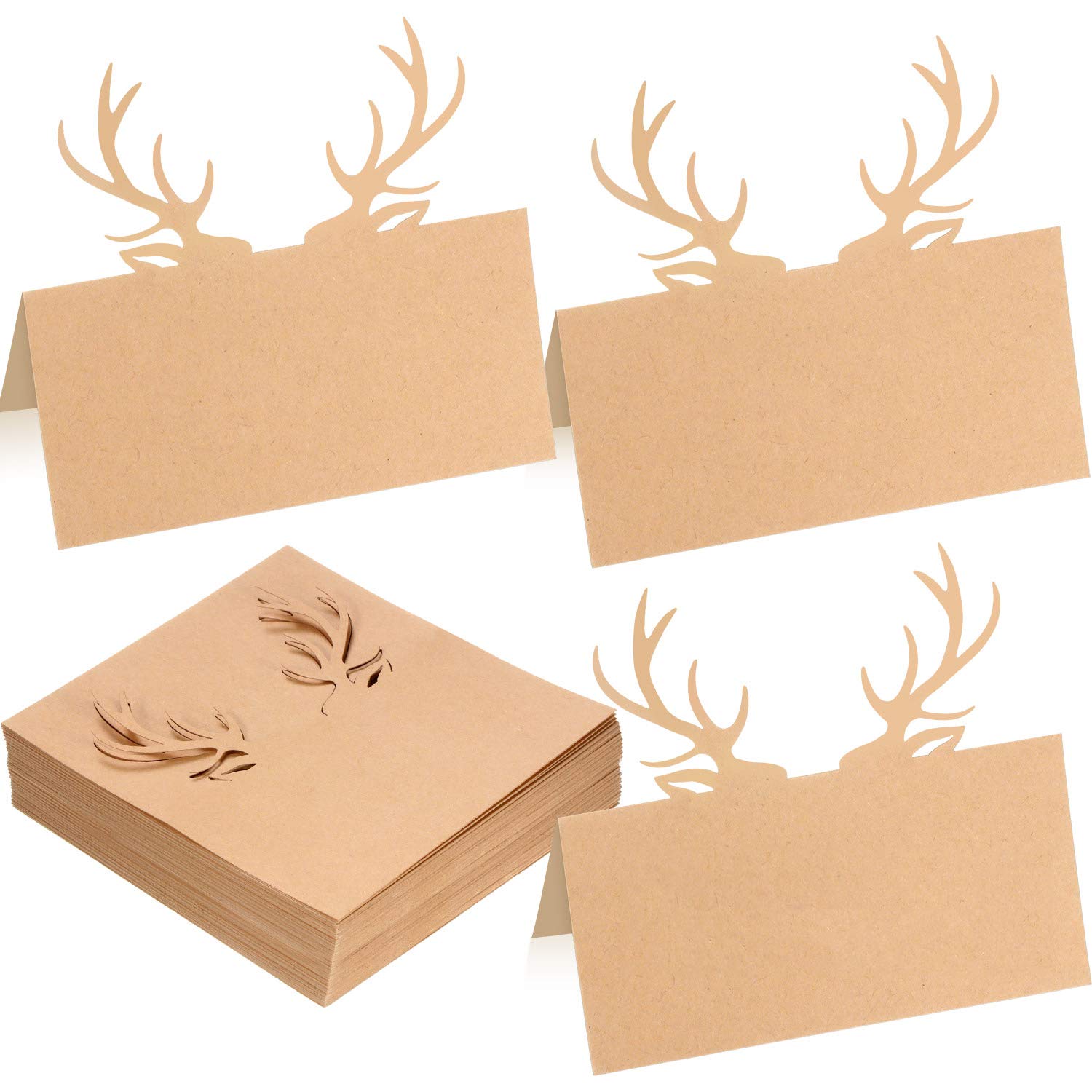 Outus Christmas Antler Kraft Tent Cards Table Place Name Cards Reindeer Antlers Kraft Reindeer Antlers Die Cut Design for Christmas Winter Party (30 Sheet)