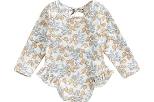 ZAXARRA Little Baby Girls Swimsuit One Piece Rash Guard Long Sleeve Zipper Ruffle Bathing Suit Toddler Summer Clothes
