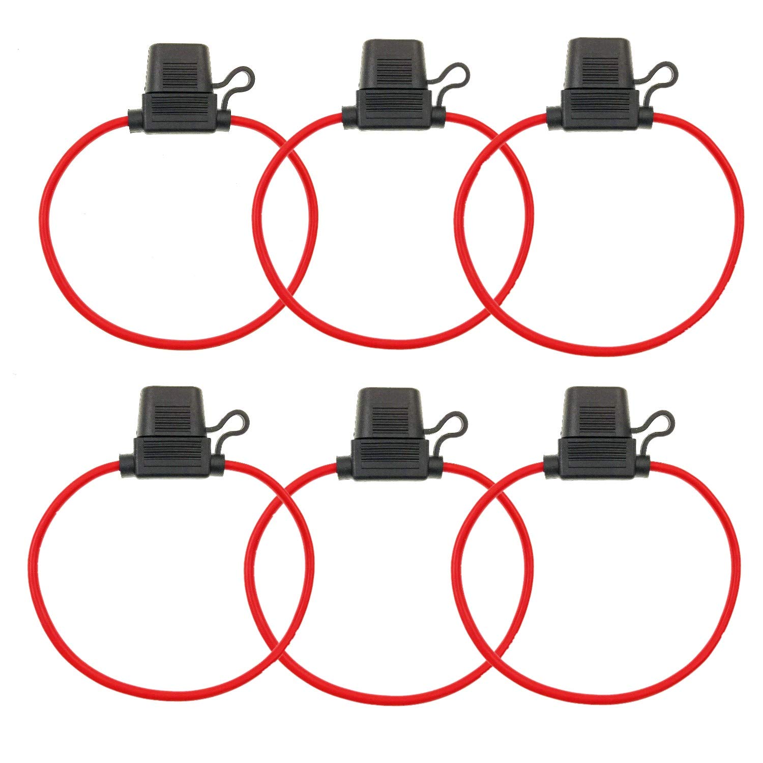 JZK 6 x Waterproof inline fuse holder with 30cm 12AWG wire for standard blade fuse for car bike campervan and other vehicle