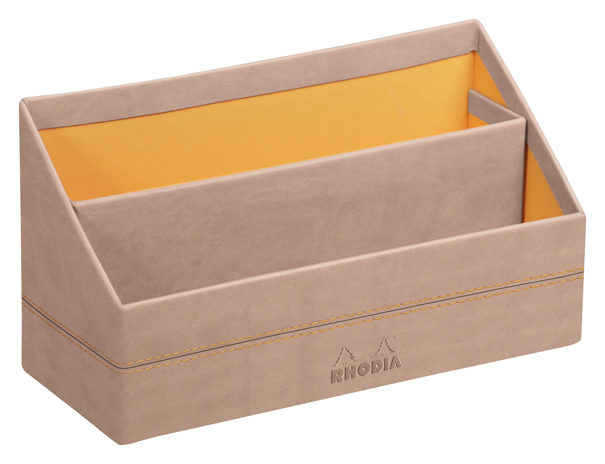 RHODIA 194607C - Touché de Rose Letter Holder - 25x10x31 cm - Orange Saddle Stitching - Faux Leather Exterior - Home Office Collection Rhodiarama - Office Organization & Designer Storage
