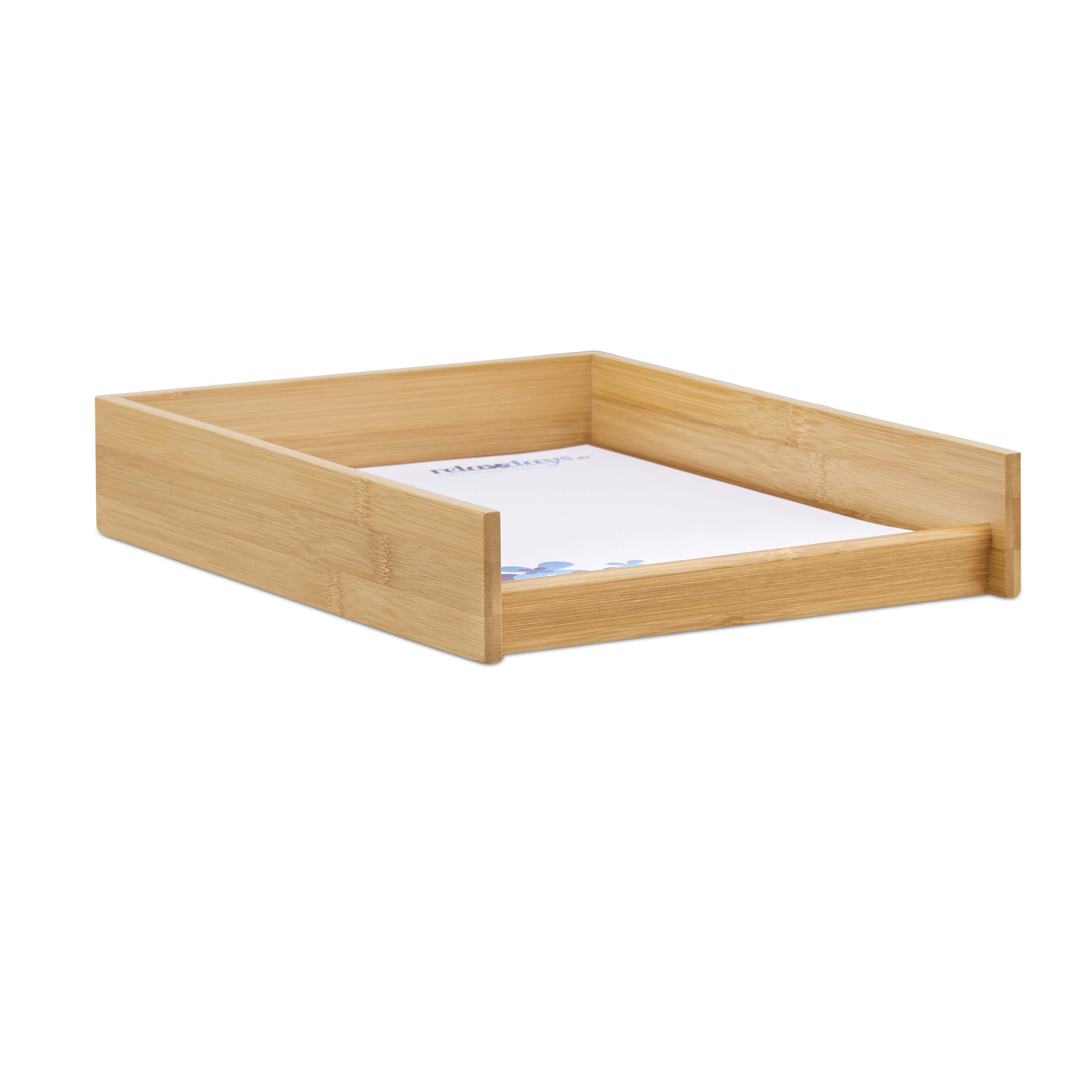 Relaxdays Wooden Document Filing Tray, Stackable, DIN A4 Letter Rack, Office, Flat, Desk, Bamboo, 6x25x33 cm, Natural