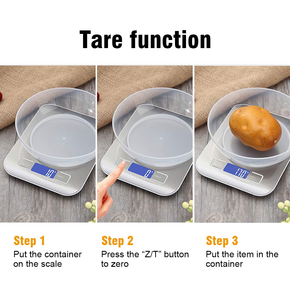 GRIFEMA Digital Kitchen Scales (High Precision 1 g - 5000 g), Precision Scales with LCD Display and 2 Batteries, Automatic Storage and Tare Digital Scales with 6 Units, Letter Scales Stainless Steel