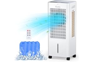 Grelife Air Cooler,3-IN-1 Portable Evaporative Air Cooler Cooling Fan with 4 Ice Packs,12H Timer,1.58 Gallons,Remote Control,3 Modes,3 Speeds,Personal Swamp Cooler for Bedroom, Home, Office