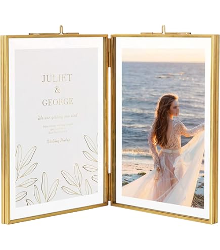 AhaGo Opvouwbare Dubbele Floating Fotolijst Goud - 5x7 Inch Stijlvol Voor Tafel En Muur