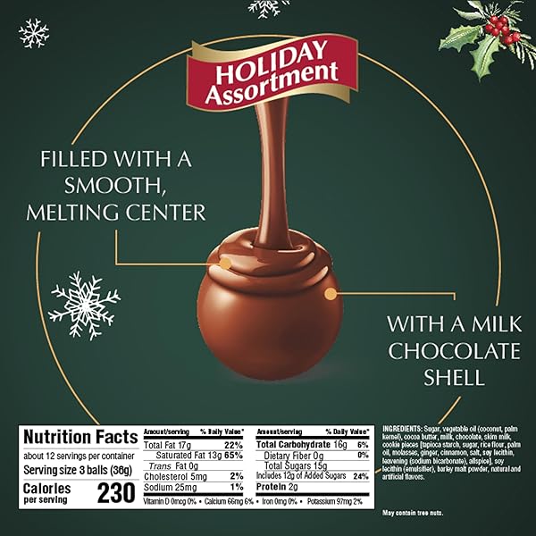LINDT LINDOR HOLIDAY ASSORTED CHOCOLATE CANDY TRUFFLES WITH SMOOTH, MELTING TRUFFLE CENTER, 15.2 OZ. BAG