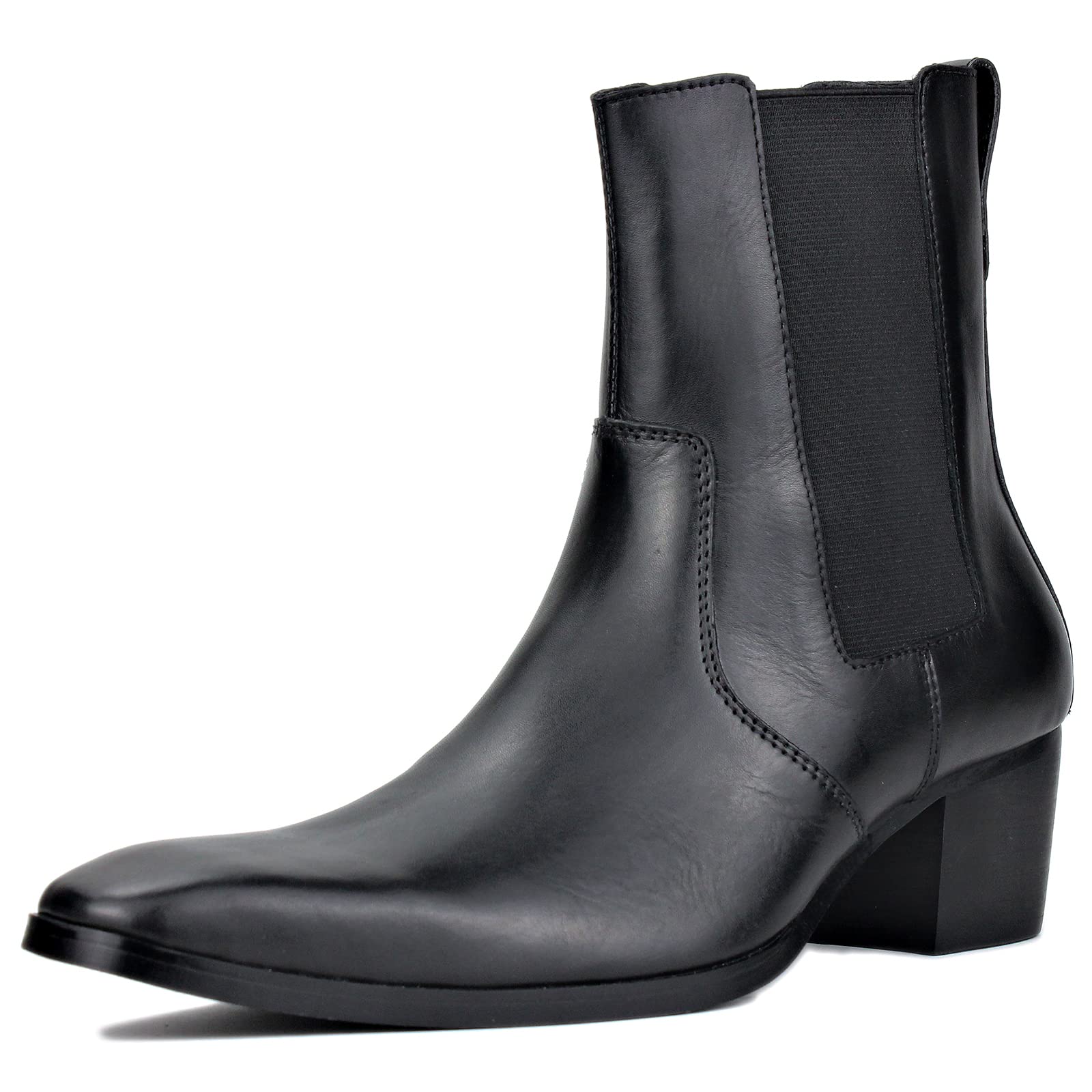 Photo 1 of OSSTONE Men Chelsea Ankle Boots Leather Chukka Boots Heel Retro Dress Boots JY038 Black 9.5