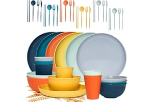 SHECIPIN 42Pcs Wheat Straw Dinnerware Sets, Unbreakable Plates and Bowls Sets, Eco Friendly Non Breakable Dinnerware, Dishwas