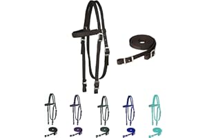 Majestic Ally Horse Headstall with Reins, Nylon Padded Browband, Multiple Colors (Chocolate, Pony)