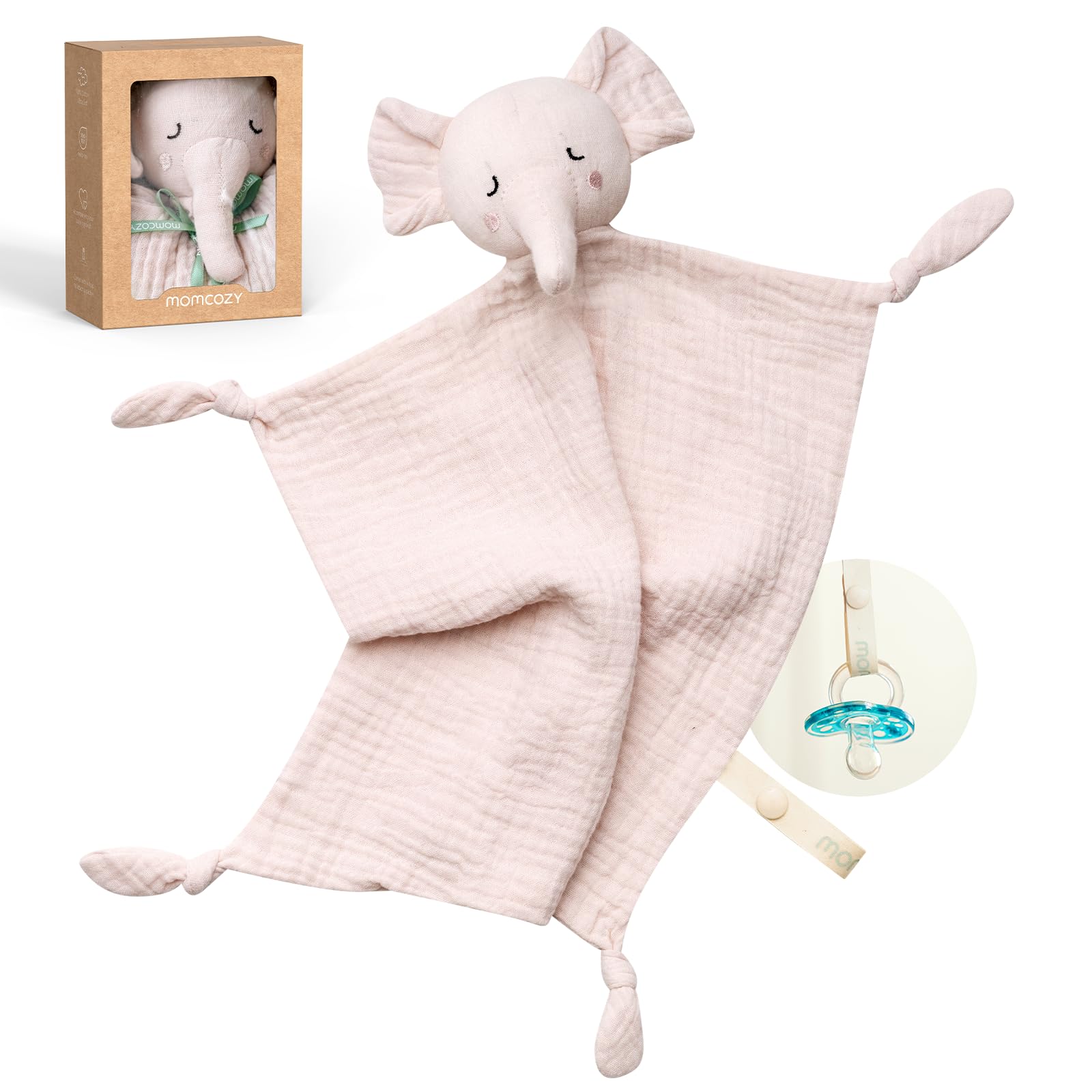 Photo 1 of Momcozy Elephant Loveys for Babies with Cotton - Soft Security Blanket for Boy or Girl for Self-Soothing On-The-Go-Portable & Anti-Drop Design - Newborn Gift?Must Have?Pink 14 inch?