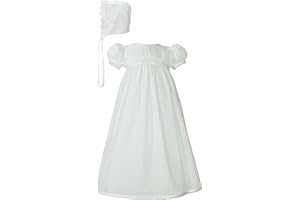 LITTLE THINGS MEAN A LOT White Polycotton Christening Baptism Gown with Lace Trim & Bonnet