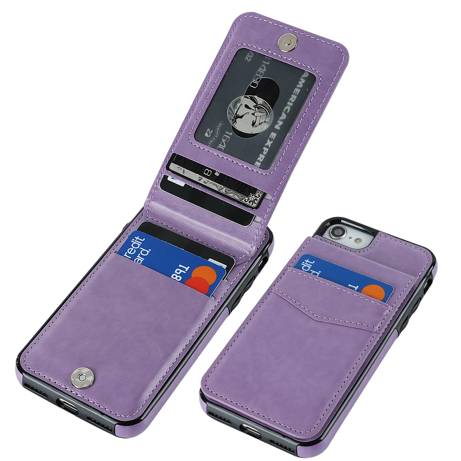 KIHUWEY for iPhone SE iPhone 7/8 Case Wallet with Credit Card Holder, Premium Leather Magnetic Clasp Kickstand Heavy Duty Protective Cover for iPhone 7/8/SE 4.7 Inch(Purple)