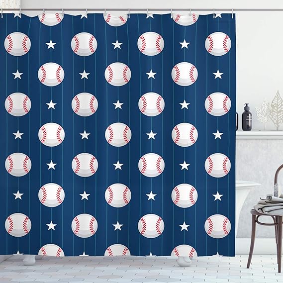 Ambesonne Sports Shower Curtain, Baseball Patterns on
