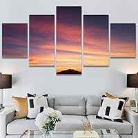 SIGNWIN 5 Panel Canvas Wall Art Sunset in The Mountains for Home Decorations Ready to Hang - 60