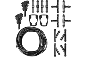 YYTQP Windshield Washer Hose Kit, 5M Washer Fluid Hose with 12 Pcs Connectors, 2 Fan Nozzles, 2 Rubber Gaskets, Connect Car Water Pump and Nozzles, Suitable for Most Car Windshield Tubing
