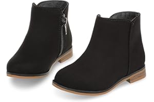 Fupoia Girls Boots Kids Ankle Boots Side Zipper Booties Fashion Short Suede Low Heels