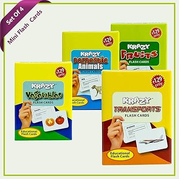 Krazy Combo Set 4 Domestic Animals, Vegetables, Transports, Fruits Playful Learning Flash Cards (Multicolour)