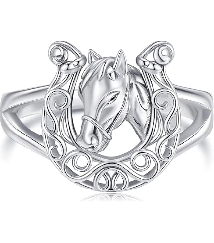 silver horse silver925 ベルリング Solid 925 Sterling Silver Men's Horseshoe with Horse Head Ring