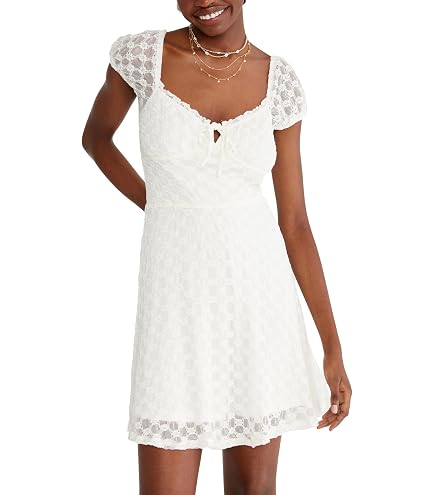 aeropostale white lace dress Women's Floral Smocked Ivory XS at Amazon Women's Clothing store relaxed babydoll dress with Color:IMPERIAL Gold Sequin Skirt – base_color:Blue