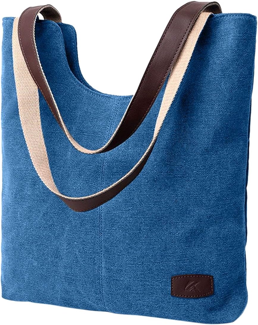 SELECTIA Heavy Duty Durable Cotton Canvas Tote Shoulder Bag for Women Men School Bag Washable Unisex assortment bulk Valentine's gift canvas plain cotton clear 2 (Navy Blue)