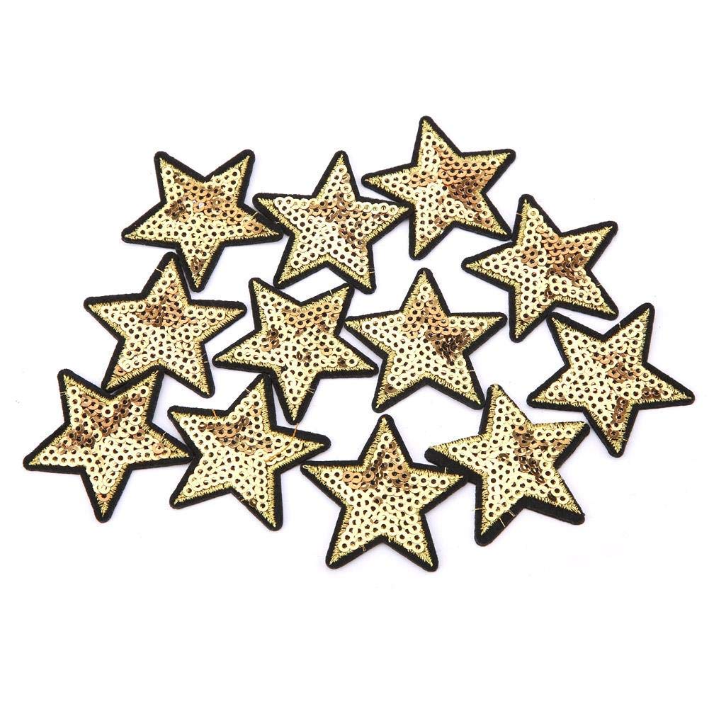 Star Patch, 12pcs DIY Sequined Star Pattern Embroidery Sticker Clothes Patch Clothes Dress Plant Hat Jeans Sewing Flowers Applique DIY Accessory