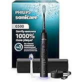 Philips Sonicare 6500 Rechargeable Electric Toothbrush, 2 Brush Head, Black | 1000% More Plaque Removal&sup1;, Visual Pressure Sensor, 9 Brush Settings, App Connected, 21-Day Battery, Travel Case, HX7411/08